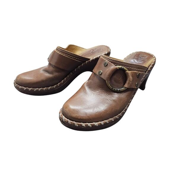 Frye Charlotte Mule Womens 7 Brown Leather Clog Ring Stud Whipstitch Western - Picture 3 of 9
